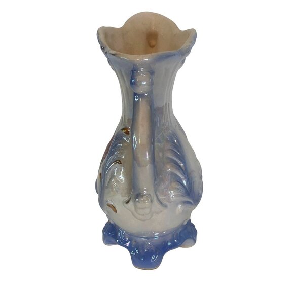 Victorian Lusterware Ceramic Vase Double Handle Footed Pink Roses 8.25" Vintage - Picture 5 of 7